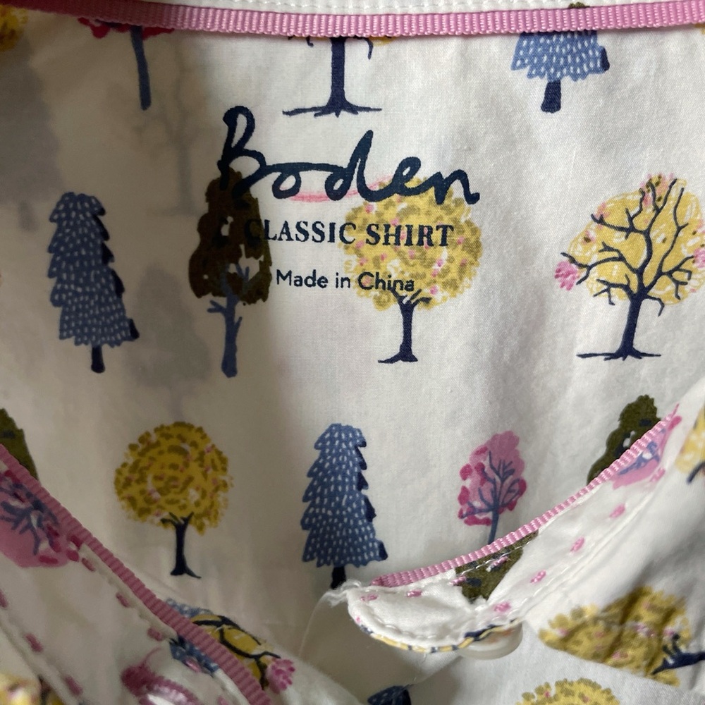 Boden Classic Shirt 100% cotton button down with tree print size US 6 UK 10 - Picture 4 of 5